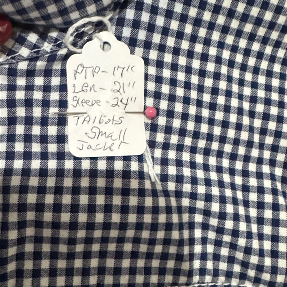 Talbots Navy Gingham Cropped Jacket Small | Cotton Stretch Button Front Blazer - Picture 6 of 8